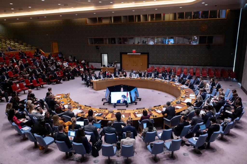 安理会就黎巴嫩局势举行会议的全景。